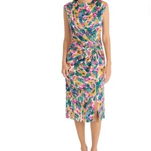 Maggy London Pink and Blue Sheath Midi Dress Cowl Neck Sleeveless